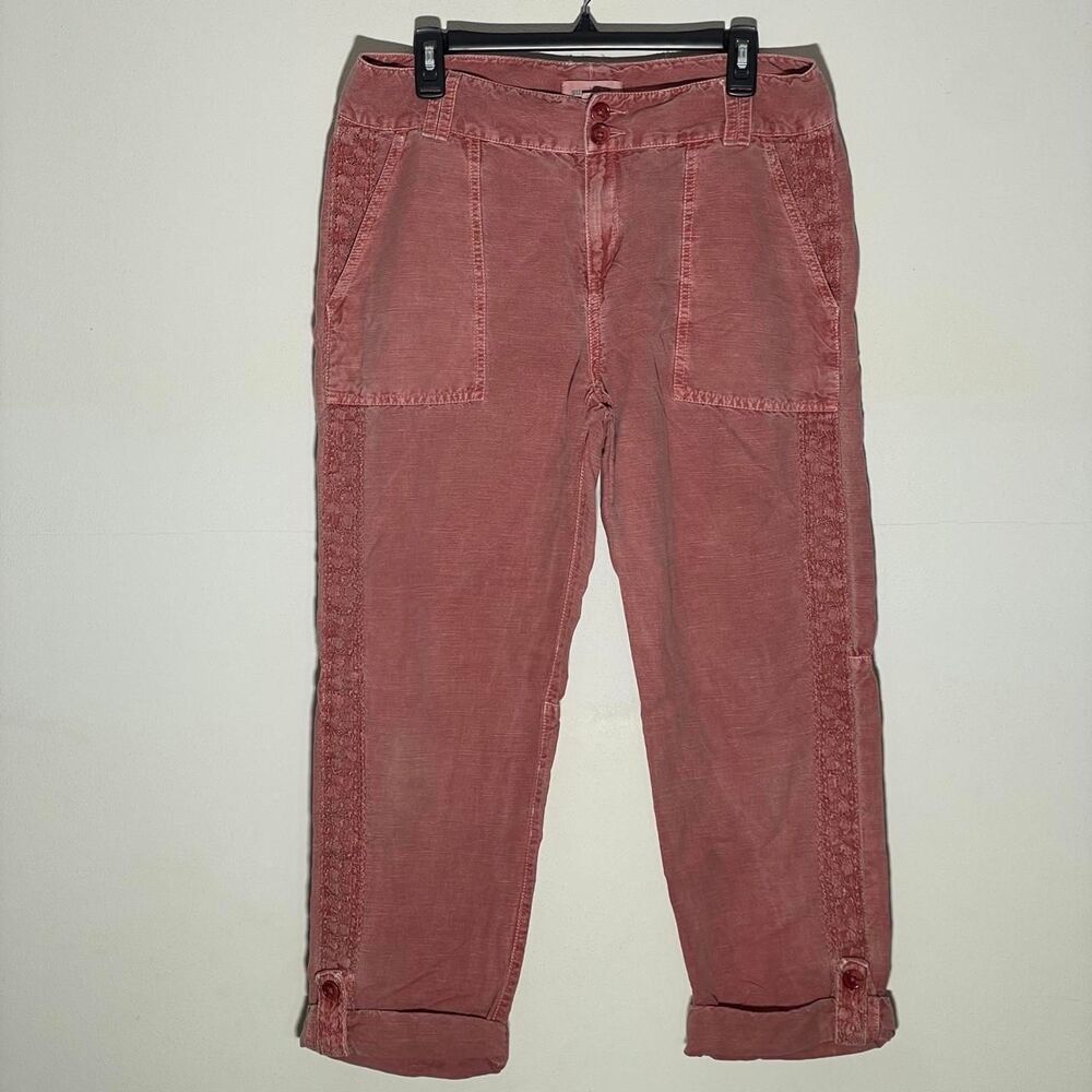 Cargo Culotte Sundance Women's Pink and Red Salmon Linen Cotton Trousers SZ 12
